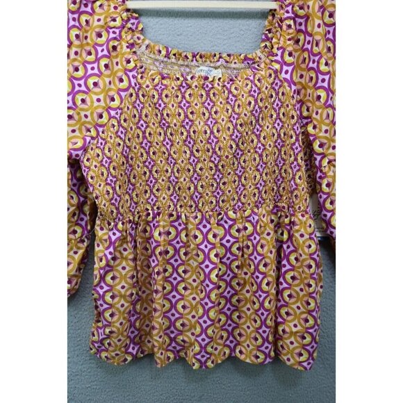 Terra & Sky Large 3/4 Belled Sleeves-Smocked Babydoll Top-Size 2X-New w/Tags - Picture 2 of 9